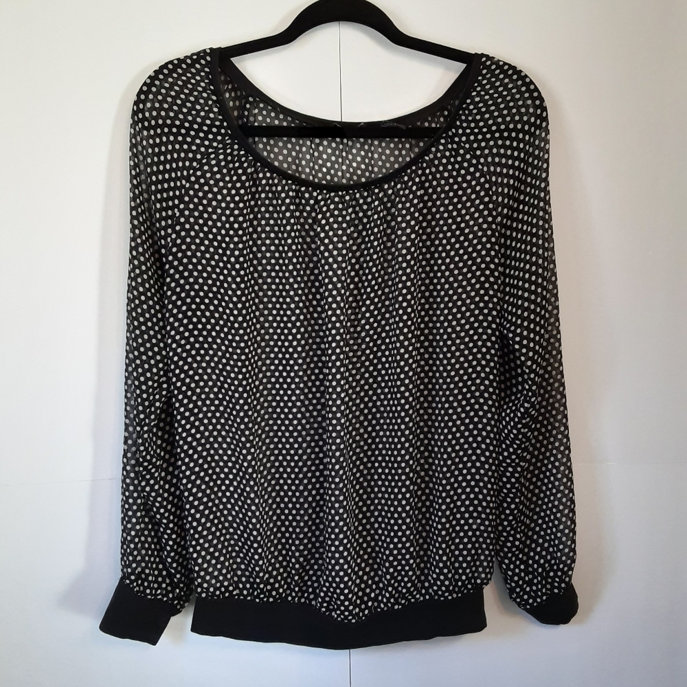 New York & Company black white polka dot blouse